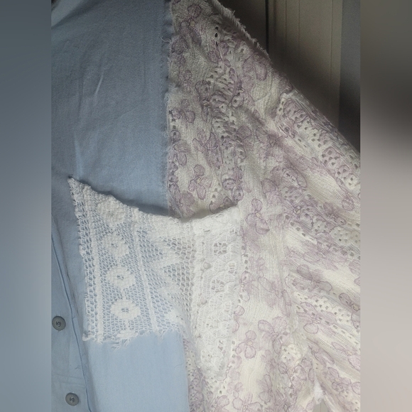 POL Women's Multimedia Patchwork Button-Up Shirt W Floral Details. NWOT - Picture 5 of 8